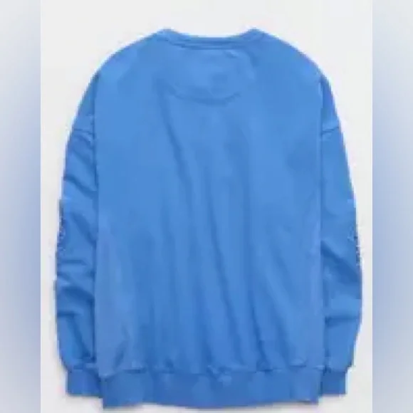 Aerie Keep It Light Oversized Crochet Crew Sweatshirt Blue - Picture 4 of 8